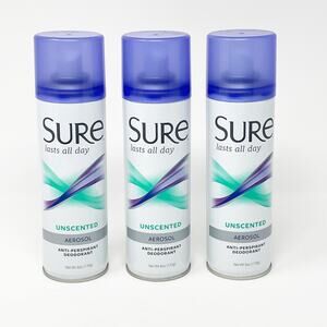 Sure Unscented Anti-Perspirant Deodorant Aerosol Lot of 3 NEW 6 Oz. Cans